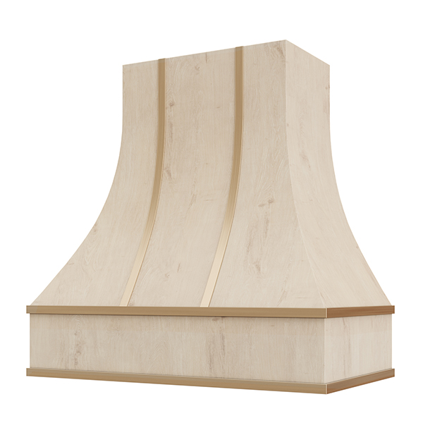 Curved with Brass Strapping wood range hood by Diamond Series