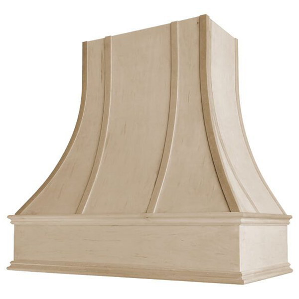 Curved Strapping Flat Trim wood range hood by Diamond Series